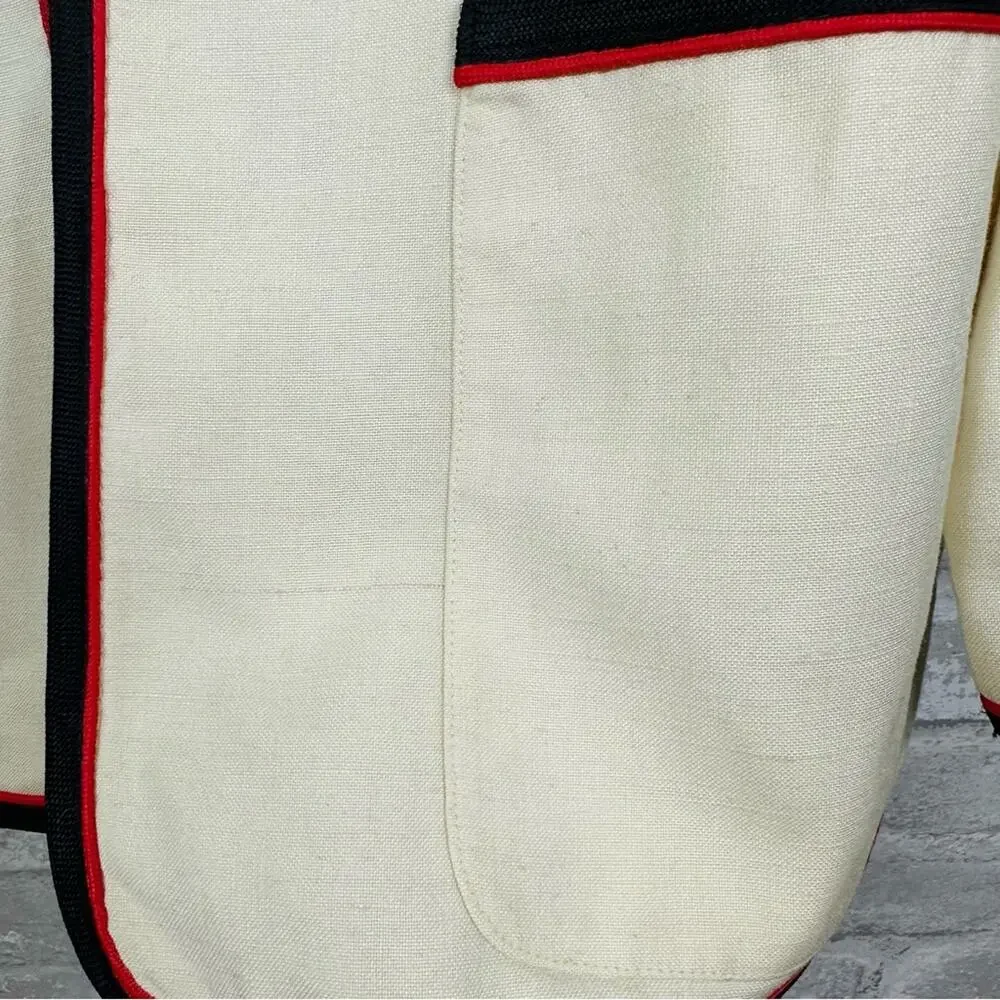 Vintage Christian Dior Linen Blend Jacket Size 6 Cream Black Red Classic Prep